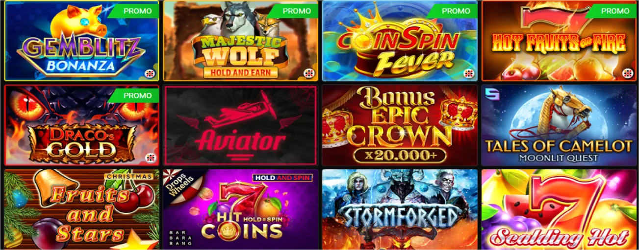Uma vasta seleção de jogos de slot e crash games populares, como Aviator e Gemblitz Bonanza no WinWin Casino